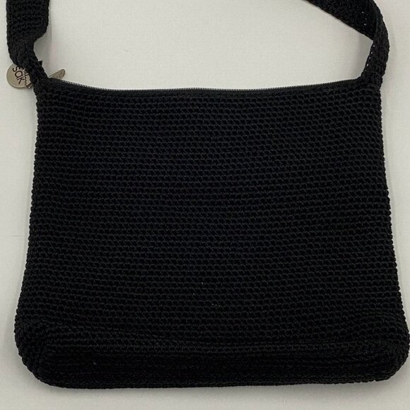 The Sak Crochet Handbag Black 12x10" Shoulder Bag Purse Carry Zipper Top - Picture 6 of 8